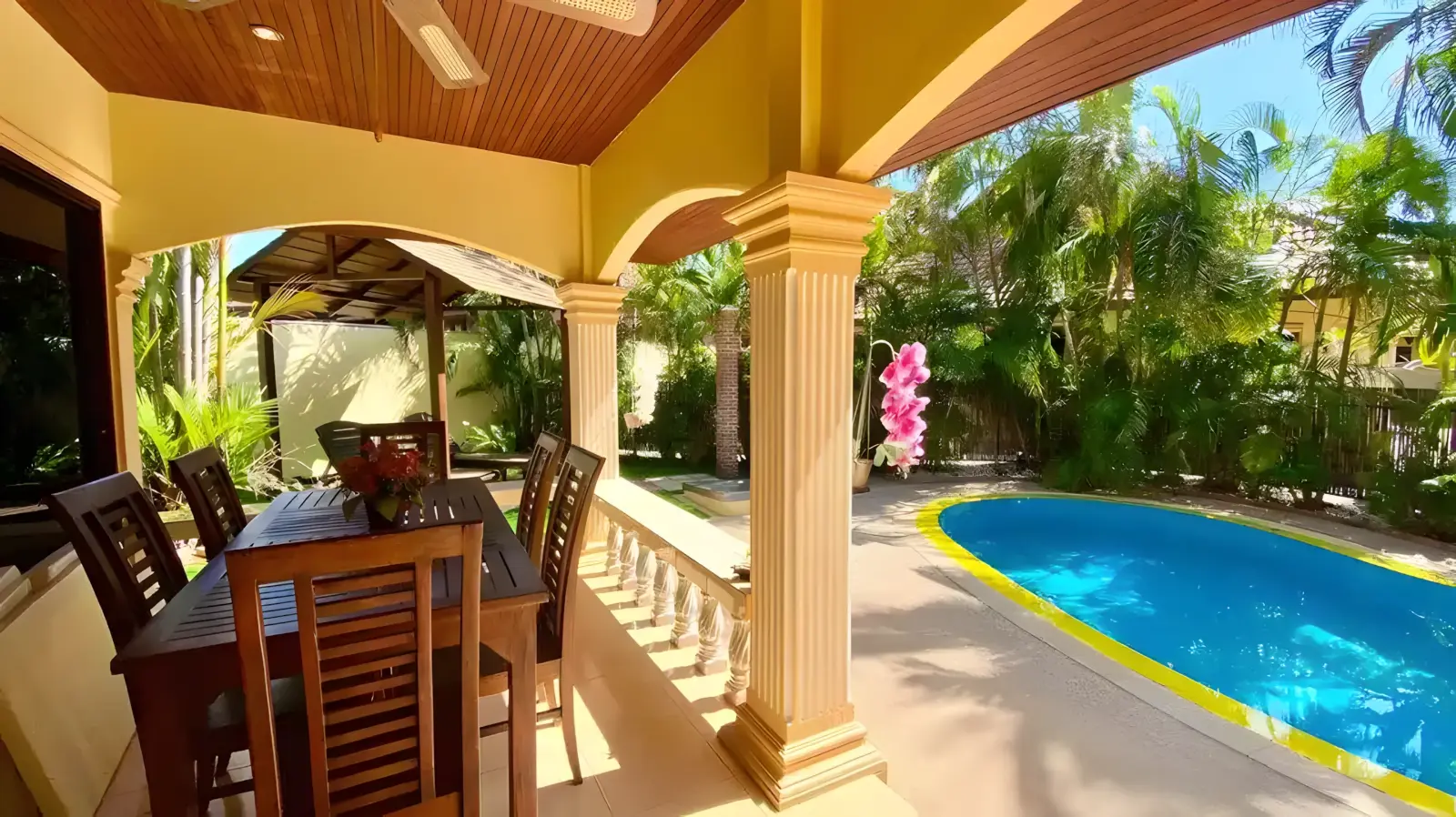 Coconut Paradise Villa patio with ceiling fans